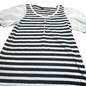 Talbots Navy and White Striped Top